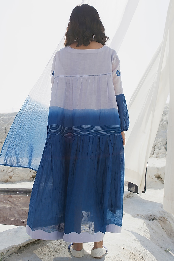 Blue Ombre Chanderi Embroidered Vacation Dress by The Loom art at Pernia's Pop Up Shop