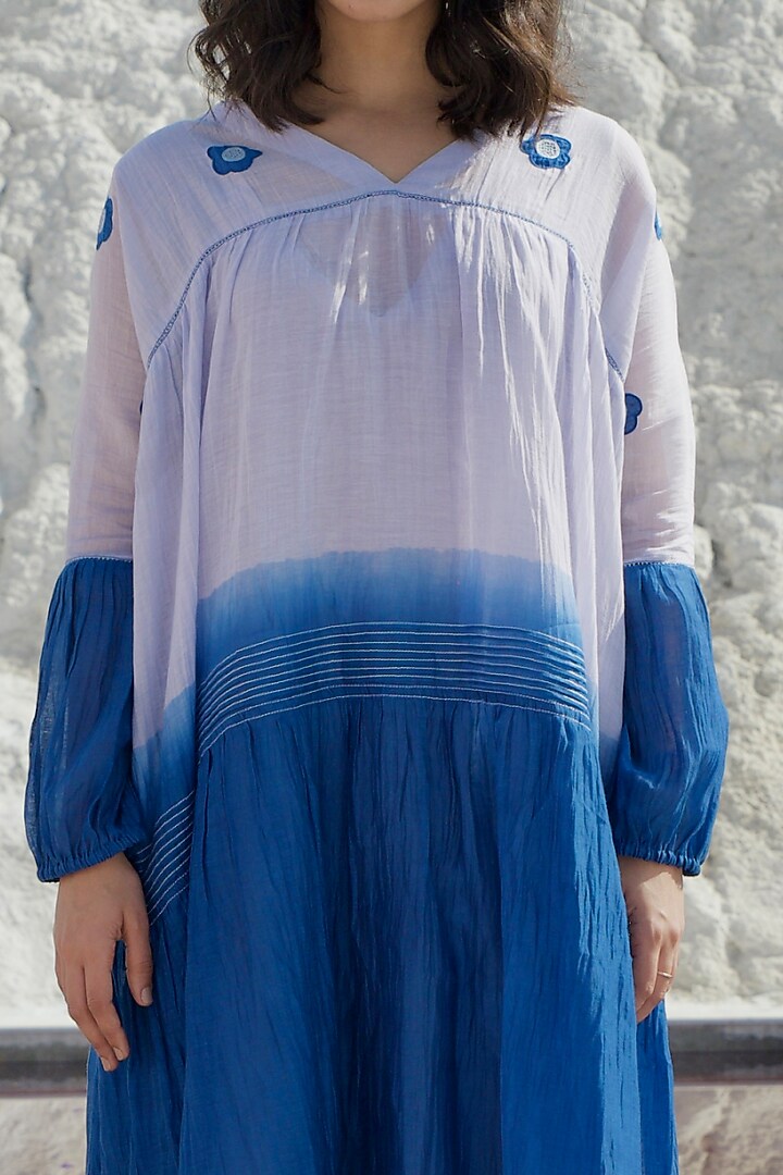 Blue Ombre Chanderi Embroidered Vacation Dress by The Loom art at Pernia's Pop Up Shop