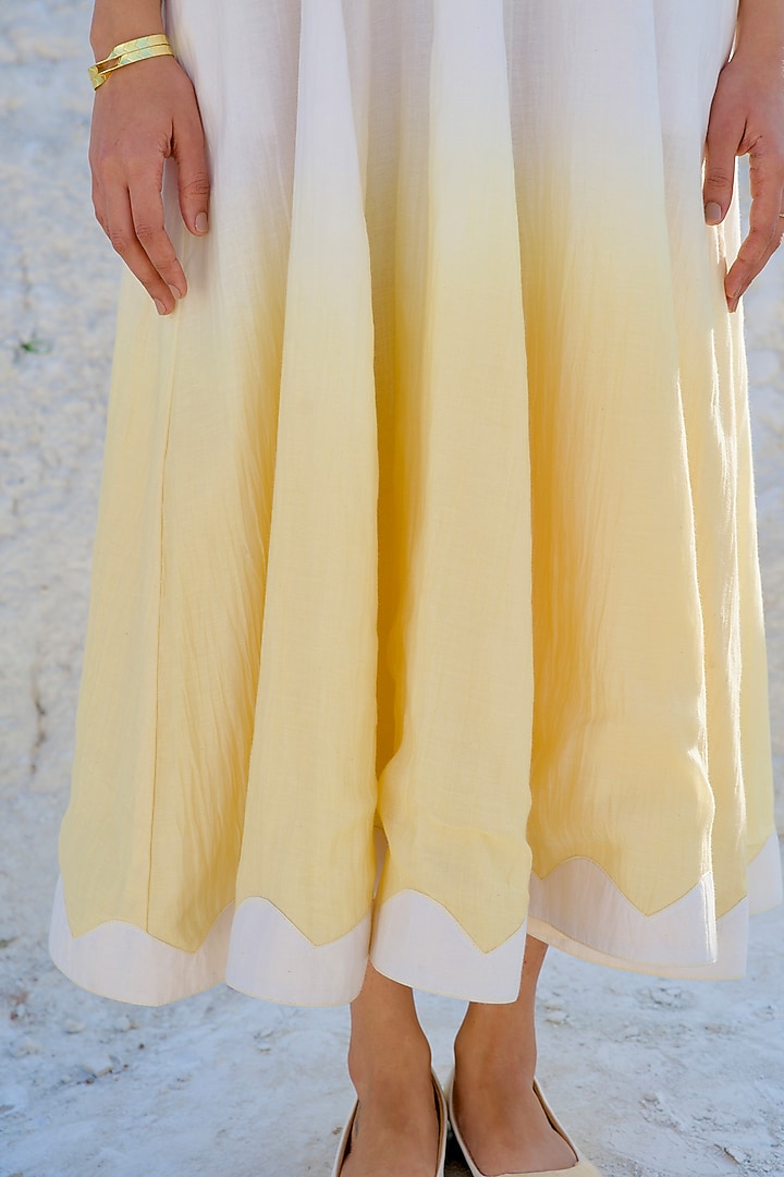 Pearl White & Vanilla Yellow Ombre Chanderi Embroidered Vacation Dress by The Loom art at Pernia's Pop Up Shop