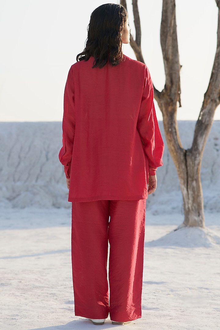 Red Chanderi Silk Embroidered Co-Ord Set by The Loom art at Pernia's Pop Up Shop