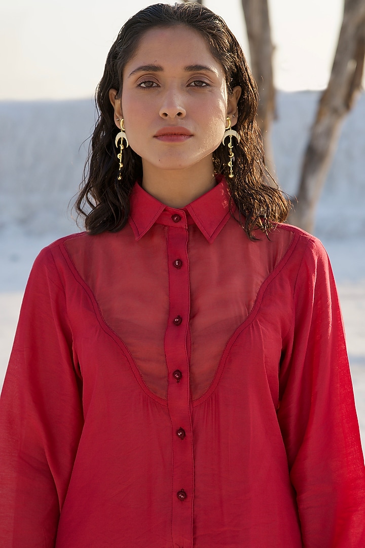 Red Chanderi Silk Embroidered Co-Ord Set by The Loom art at Pernia's Pop Up Shop
