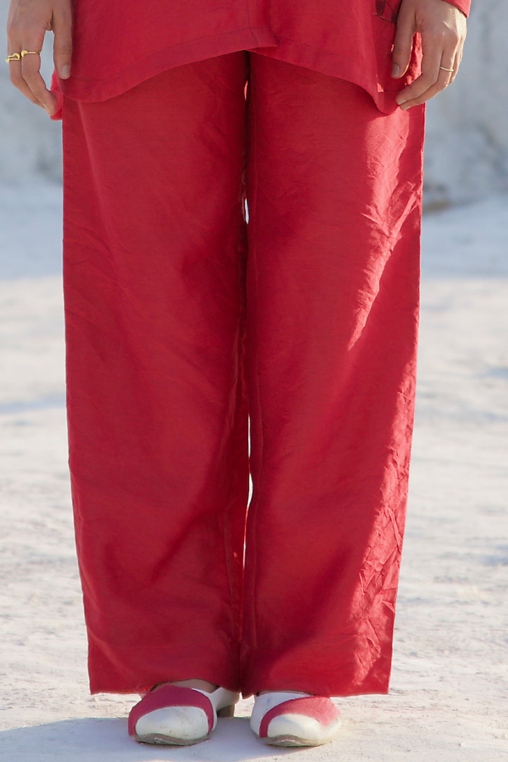 Red Chanderi Silk Embroidered Co-Ord Set by The Loom art at Pernia's Pop Up Shop