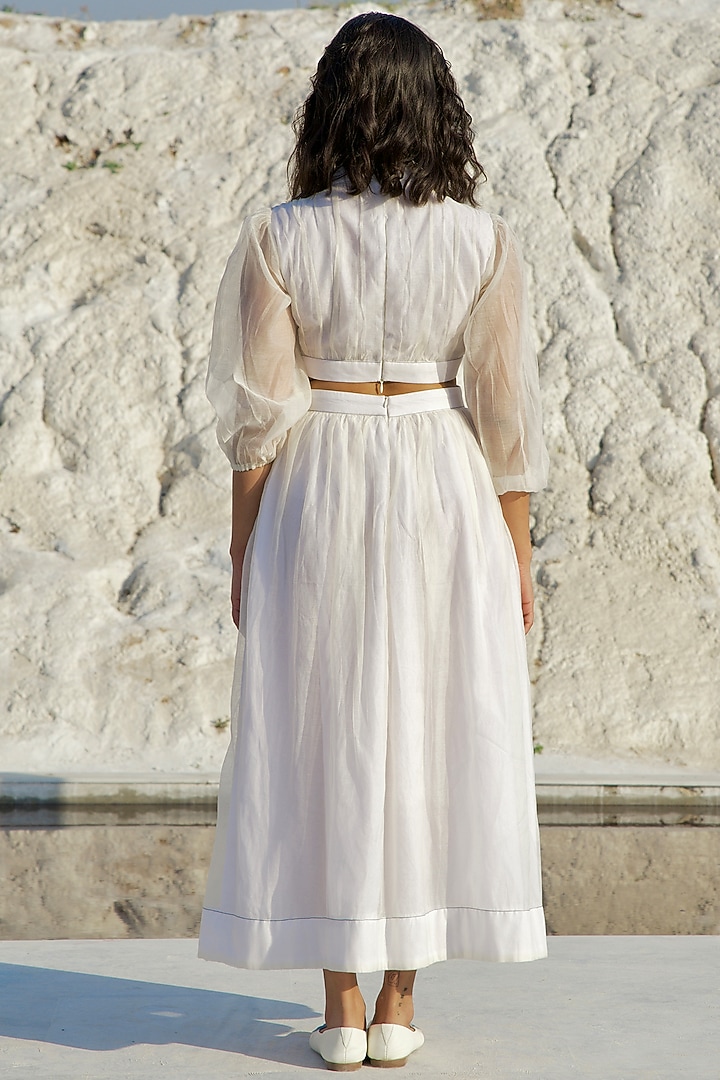 White Handwoven Chanderi Silk Embroidered Vacation Dress by The Loom art at Pernia's Pop Up Shop