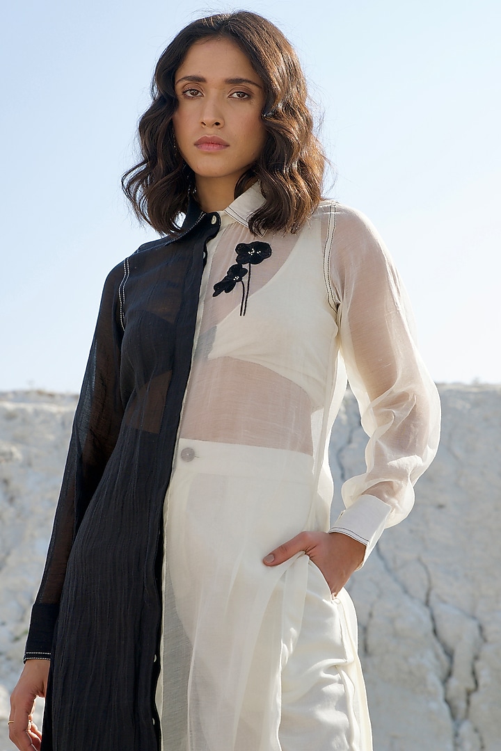 Black & Pearl White Chanderi Silk Embroidered Co-Ord Set by The Loom art at Pernia's Pop Up Shop