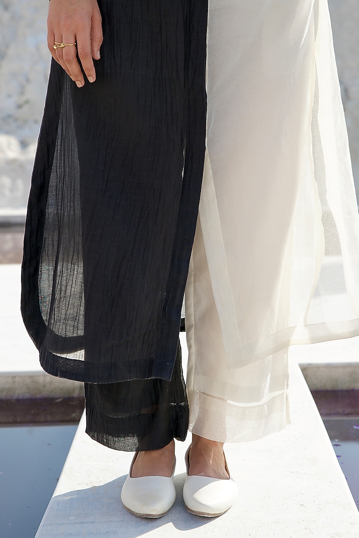 Black & Pearl White Chanderi Silk Embroidered Co-Ord Set by The Loom art at Pernia's Pop Up Shop