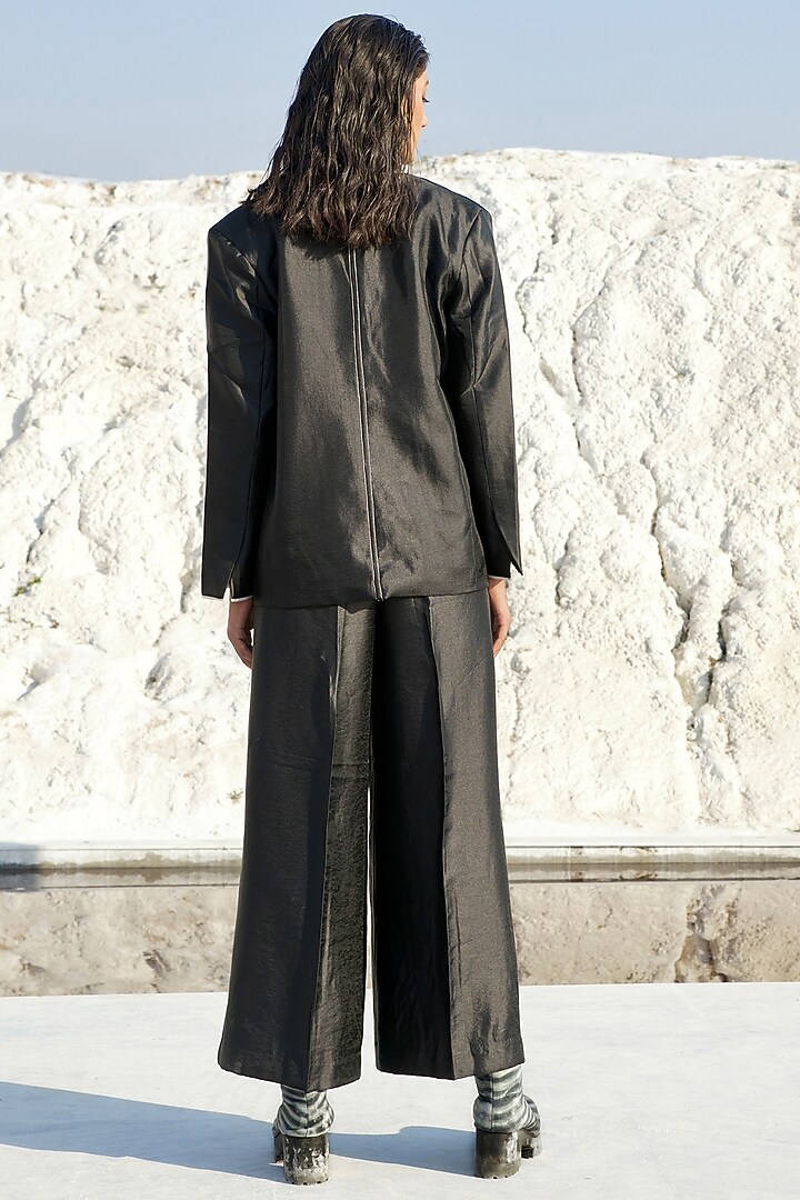 Black Handwoven Satin Silk Co-Ord Set by The Loom art at Pernia's Pop Up Shop