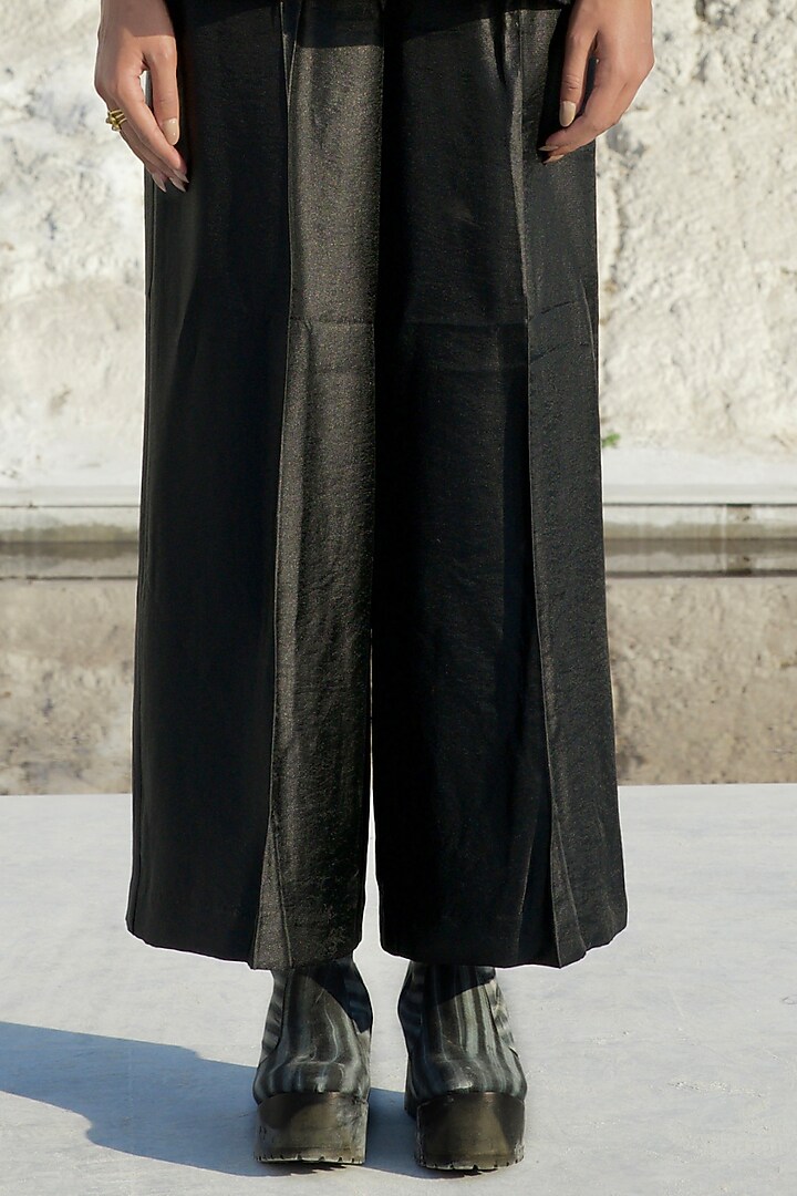 Black Handwoven Satin Silk Co-Ord Set by The Loom art at Pernia's Pop Up Shop