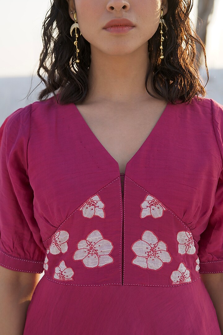 Magenta Handwoven Chanderi Silk Embroidered Summer Dress by The Loom art at Pernia's Pop Up Shop