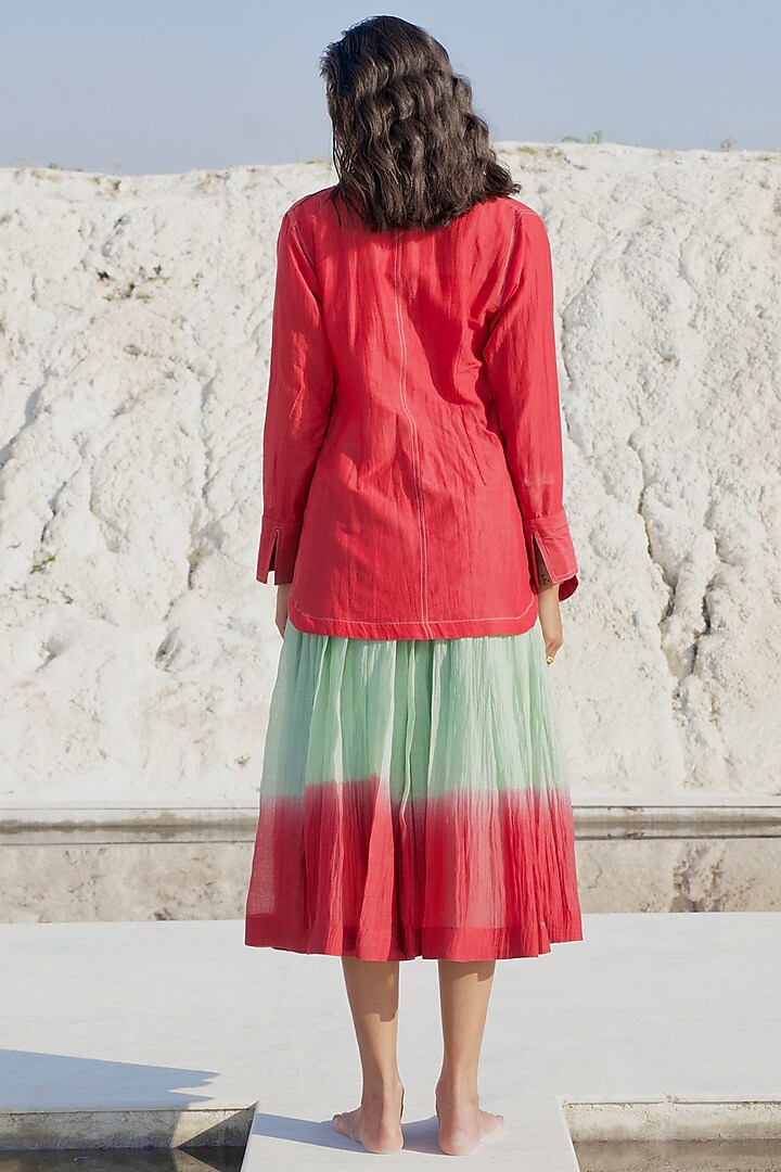 Wine Red & Mint Green Chanderi Silk Embroidered Co-Ord Set by The Loom art at Pernia's Pop Up Shop