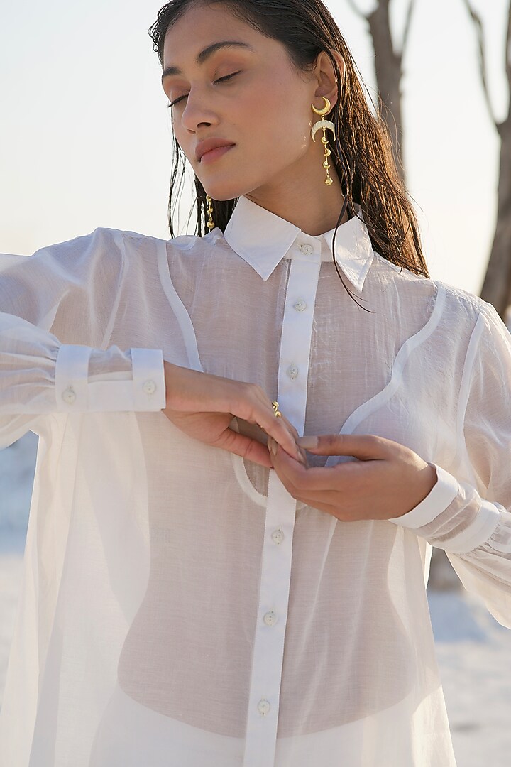Pearl White Chanderi Silk Embroidered Co-Ord Set by The Loom art at Pernia's Pop Up Shop