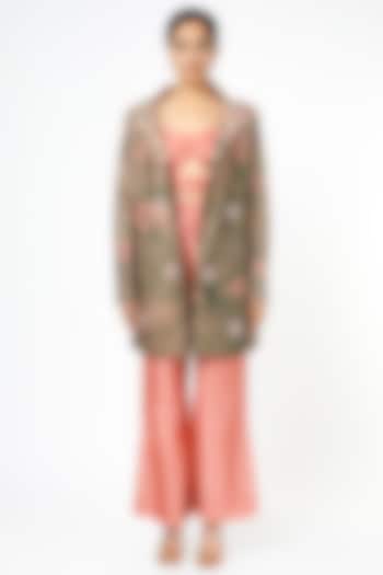 Peach & Green Printed Blazer Set by The Loom Art at Pernia's Pop Up Shop