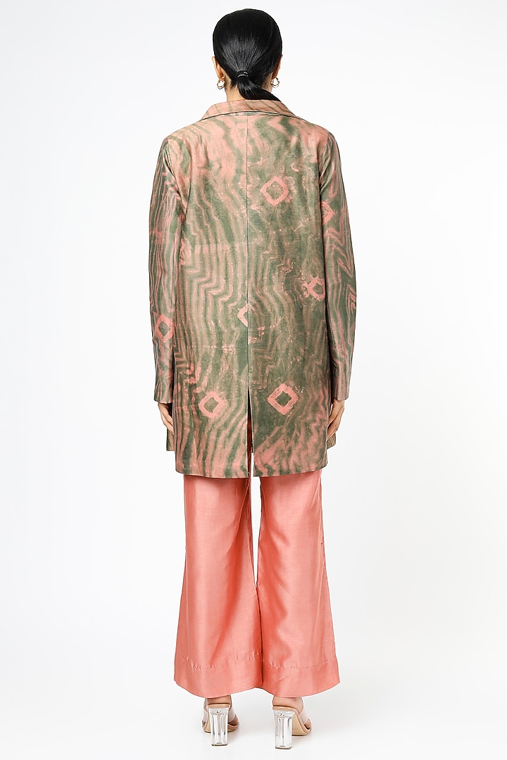 Peach & Green Printed Blazer Set by The Loom Art at Pernia's Pop Up Shop
