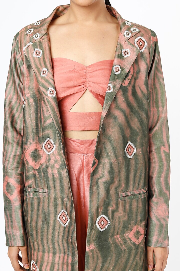 Peach & Green Printed Blazer Set by The Loom Art at Pernia's Pop Up Shop