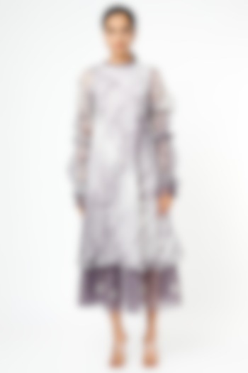 Mauve Printed & Embroidered Layered Dress by The Loom Art