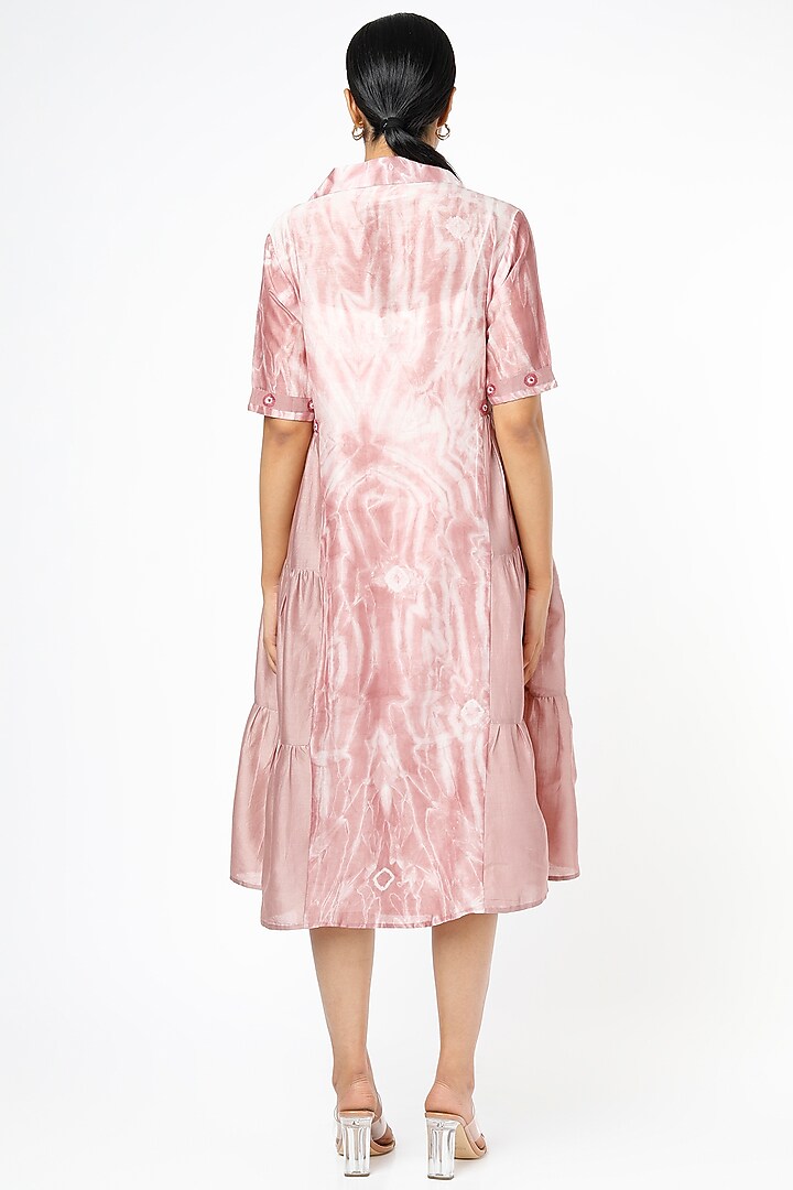 Blush Pink Printed & Hand Embroidered Midi Vacation Dress by The Loom Art at Pernia's Pop Up Shop