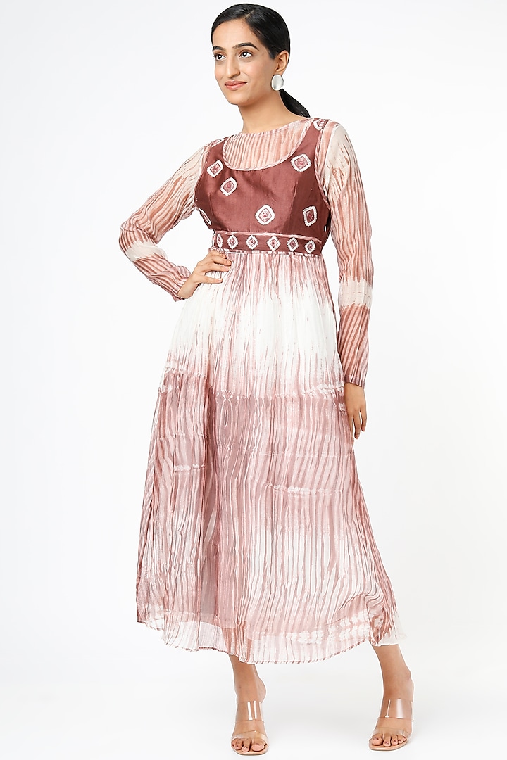 White & Rosewood Embroidered Dress With Camisole by The Loom art