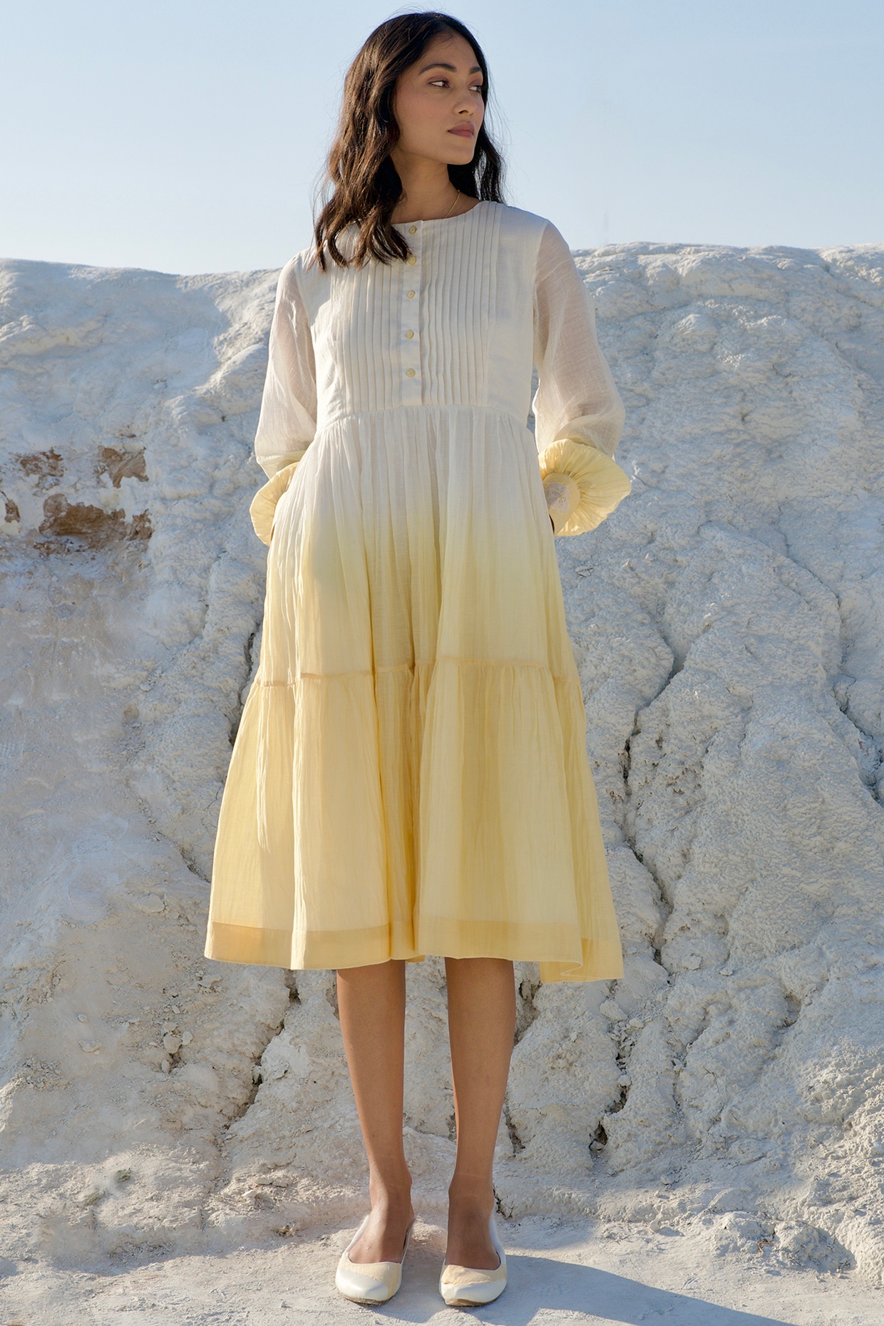 Folk Loom Dress - Border Print Yellow | Garmentory
