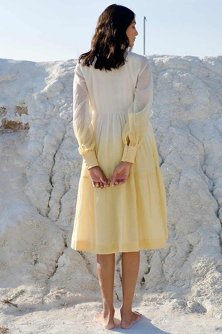 Yellow & Pearl White Chanderi Silk Embroidered Tiered Summer Dress by The Loom art at Pernia's Pop Up Shop