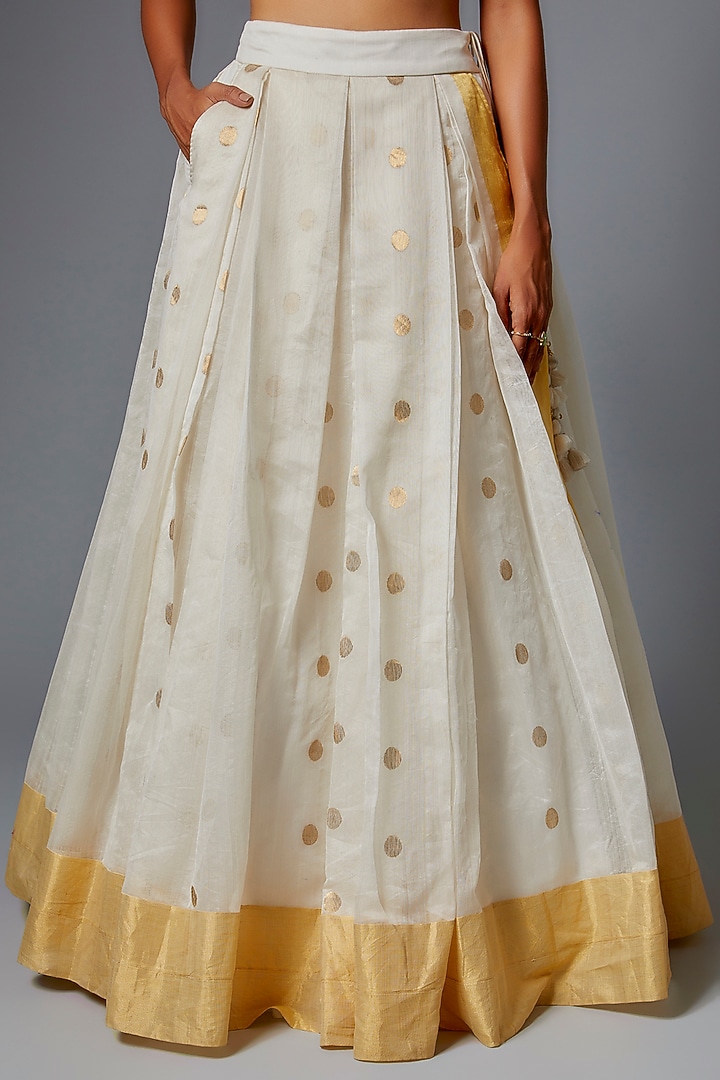 Ivory Handwoven Chanderi Silk Wedding Lehenga Set by The little black bow at Pernia's Pop Up Shop