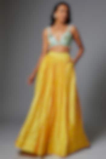 Yellow Crepe Silk Wedding Lehenga Set by The Little Black Bow at Pernia's Pop Up Shop