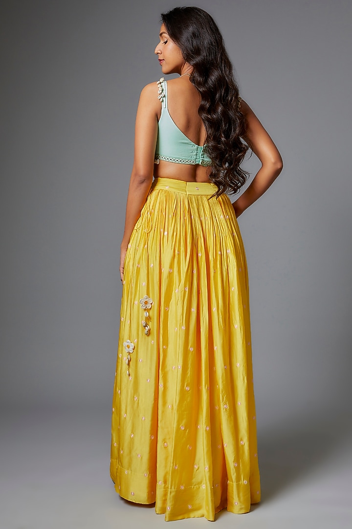Yellow Crepe Silk Wedding Lehenga Set by The Little Black Bow at Pernia's Pop Up Shop