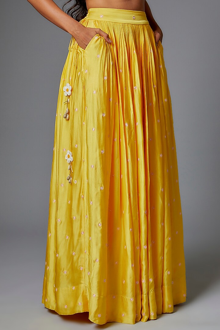 Yellow Crepe Silk Wedding Lehenga Set by The Little Black Bow at Pernia's Pop Up Shop