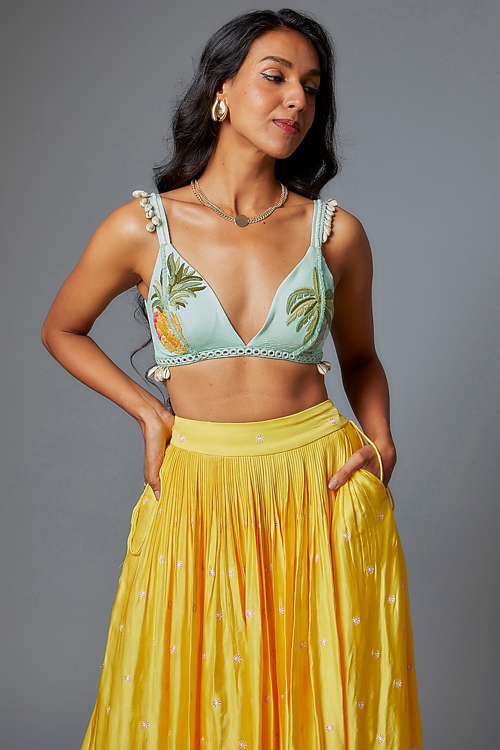 Yellow Crepe Silk Wedding Lehenga Set by The Little Black Bow at Pernia's Pop Up Shop