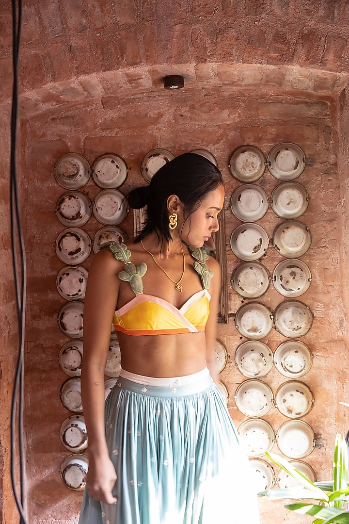 Teal Silk Hand Embroidered Skirt Set by The Little Black Bow at Pernia's Pop Up Shop