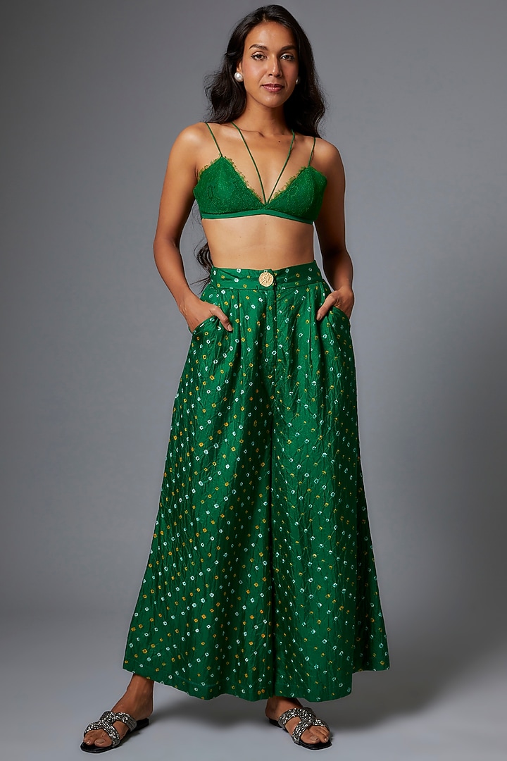 Green Handwoven Silk Hand Embroidered Jacket Set by The Little Black Bow at Pernia's Pop Up Shop