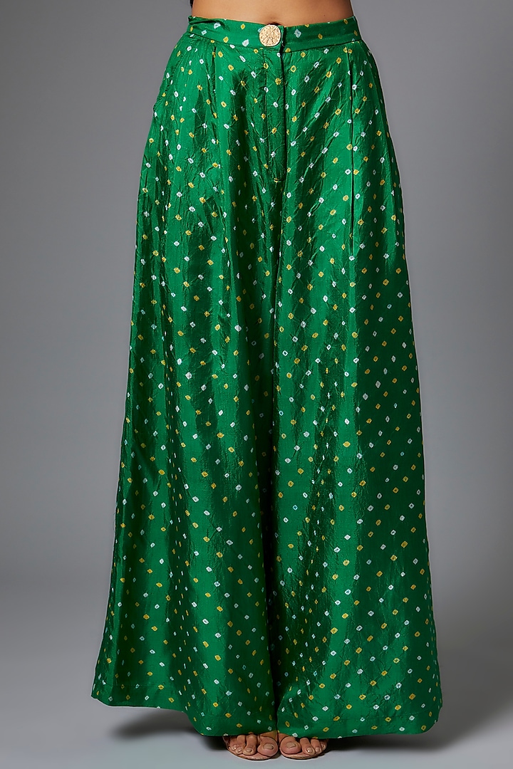 Emerald Green Silk Bandhani Pant Set by The Little Black Bow at Pernia's Pop Up Shop