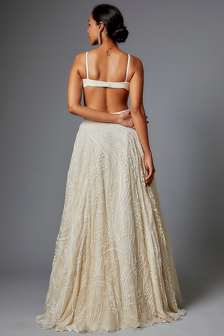 Ivory Handwoven Silk Embroidered Bridal Lehenga Set by The Little Black Bow at Pernia's Pop Up Shop