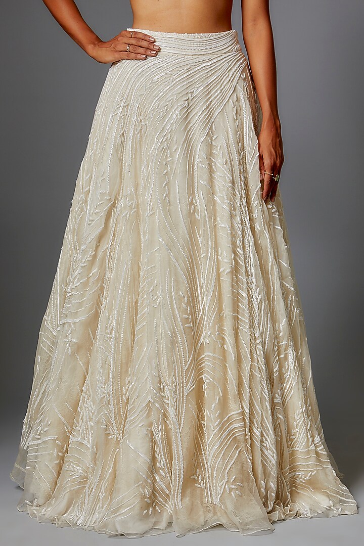 Ivory Handwoven Silk Embroidered Bridal Lehenga Set by The Little Black Bow at Pernia's Pop Up Shop