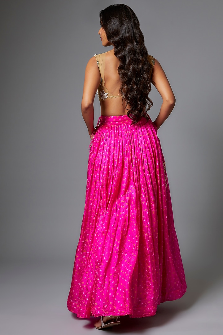 Pink Silk Bandhani Hand-Dyed Skirt Set by The Little Black Bow at Pernia's Pop Up Shop
