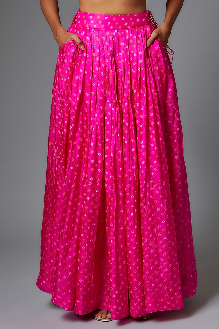 Pink Silk Bandhani Hand-Dyed Skirt Set by The Little Black Bow at Pernia's Pop Up Shop