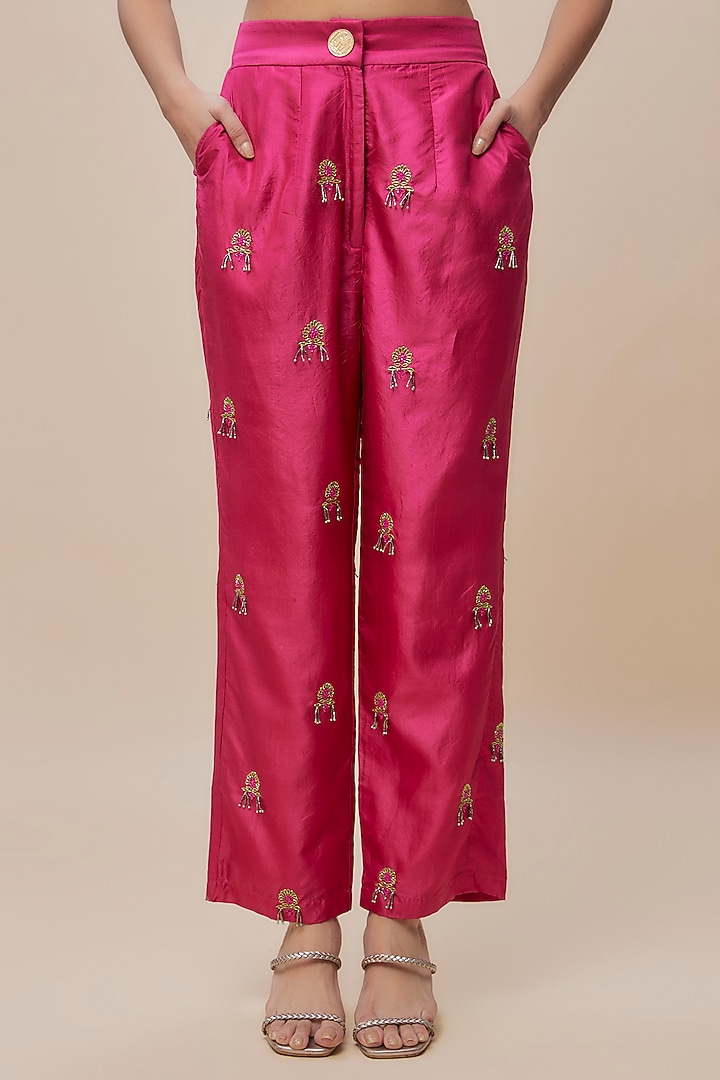 Pink Handwoven Silk Embroidered Jacket Set by The Little Black Bow at Pernia's Pop Up Shop