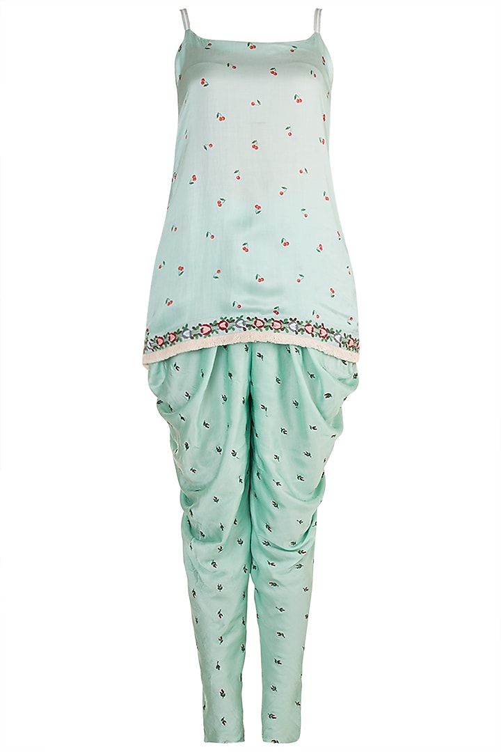 Mint Blue Embroidered & Printed Kurta Set by The little black bow