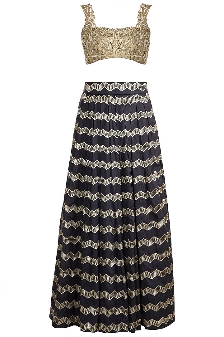 Navy Blue Embroidered Wedding Lehenga Set by The little black bow at Pernia's Pop Up Shop