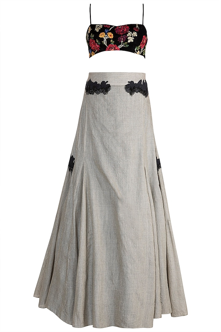 Grey Embroidered Lehenga Set by The little black bow