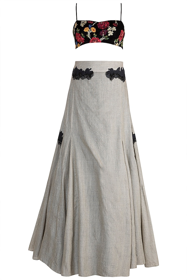 Grey Embroidered Lehenga Set by The little black bow at Pernia's Pop Up Shop