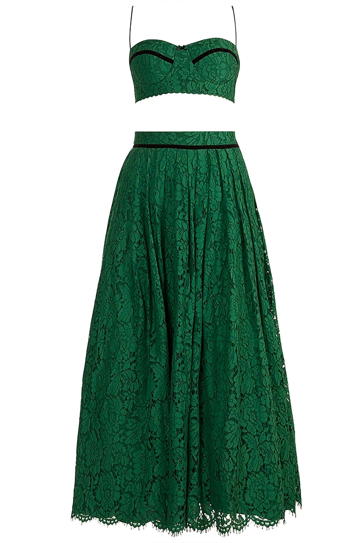 Emerald Green Lace Lehenga Set by The little black bow