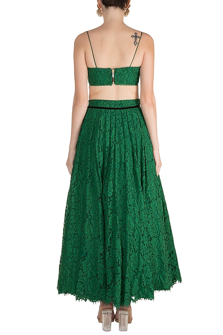 Emerald Green Lace Lehenga Set by The little black bow at Pernia's Pop Up Shop