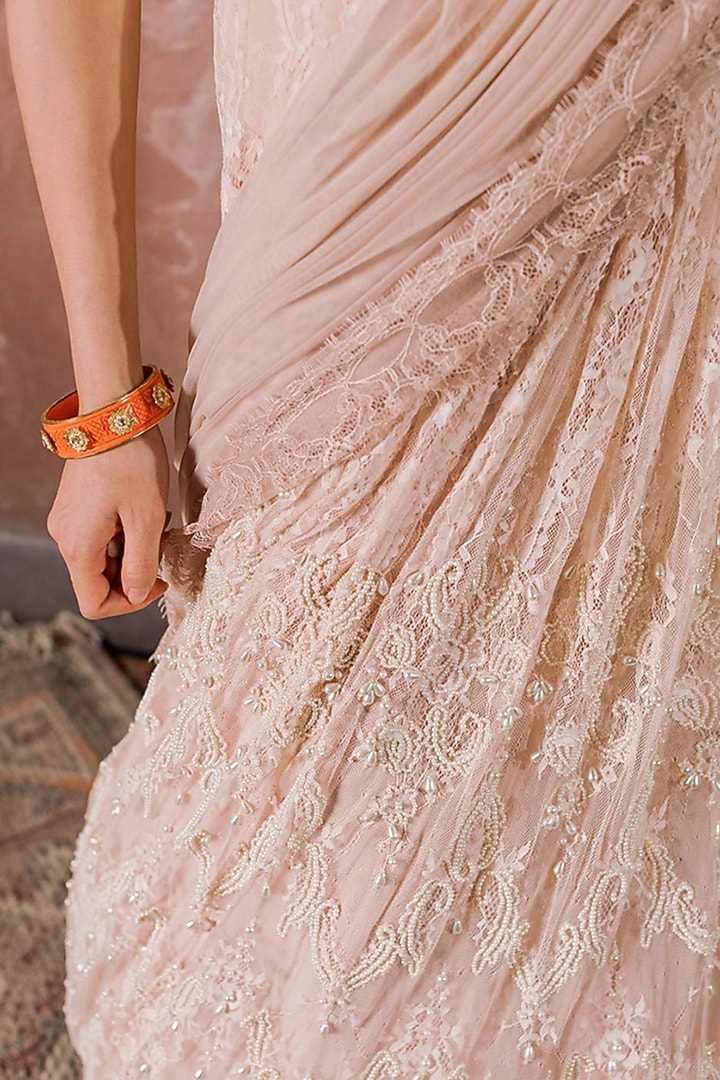 Vintage Rose Tulle & Silk Embroidered Wedding Lehenga Set by The Little Black Bow at Pernia's Pop Up Shop