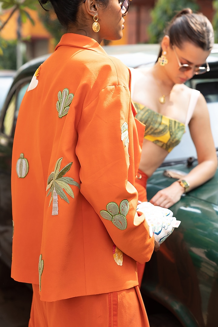 Orange Crepe & Silk Embroidered Jacket Set by The Little Black Bow at Pernia's Pop Up Shop