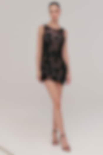 Black Tulle Applique Embroidered Mini Party Wear Dress by The Little Black Bow at Pernia's Pop Up Shop