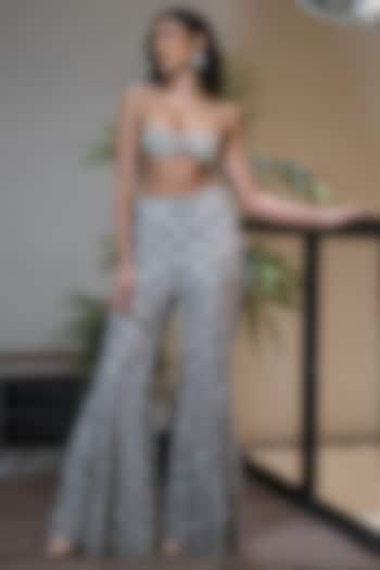Grey Tulle Zardosi Embroidered Pant Set by The Little Black Bow at Pernia's Pop Up Shop