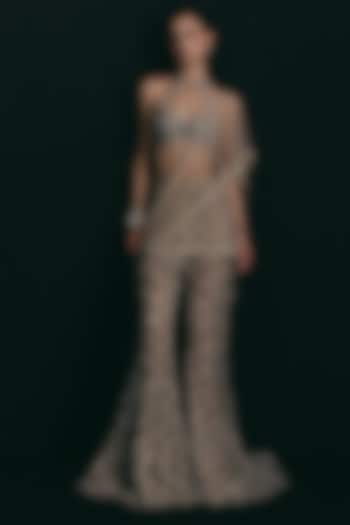Silver Silk & Tulle Zardosi Embroidered Bridal Sharara Set by The Little Black Bow at Pernia's Pop Up Shop