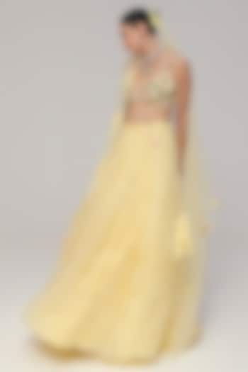 Yellow Tulle Bead Motif Embroidered Wedding Lehenga Set by The Little Black Bow at Pernia's Pop Up Shop