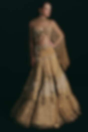 Gold Silk & Tulle Zardosi Embroidered Bridal Lehenga Set by The Little Black Bow at Pernia's Pop Up Shop