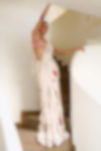 Ivory Double Layered Cotton Gauze Hand Embroidered Wedding Saree Set by The Little Black Bow at Pernia's Pop Up Shop