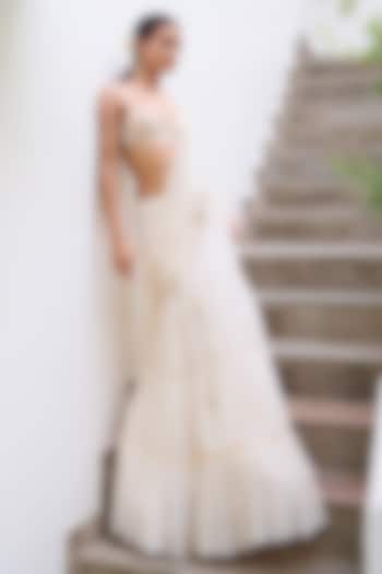 Ivory Georgette Embroidered Concept Reception Saree Set by The Little Black Bow at Pernia's Pop Up Shop